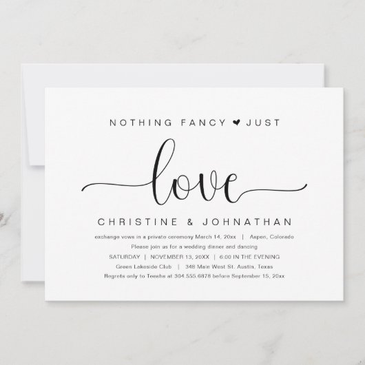 Invitation Rien de Fantaisie Juste de l'Amour, Mariage Intime (Devant)