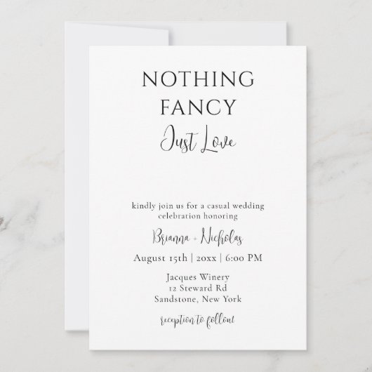 Invitation Rien de fantaisie, juste l'amour Mariage Décontrac (Devant)