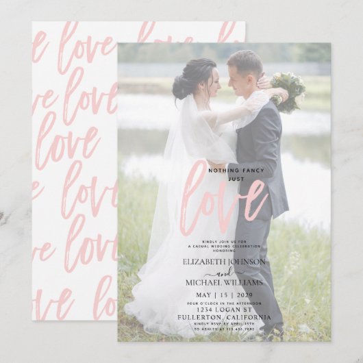 Invitation Rien de fantaisie rose mariage photo vellum casual (Devant / Derrière)