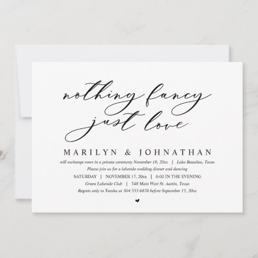 Invitation Rien De fantaisiste, Juste Amour, Mariage Elopemen (Devant)