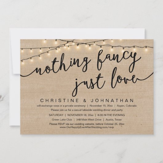 Invitation Rien De fantaisiste, Juste Amour, Mariage Elopemen (Devant)