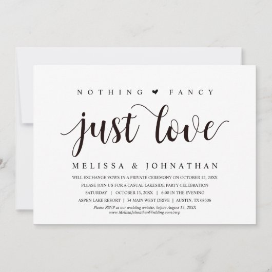 Invitation Rien De fantaisiste, Juste Amour, Mariage Elopemen (Devant)