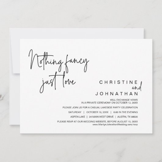 Invitation Rien De fantaisiste, Juste Amour, Mariage Elopemen (Devant)