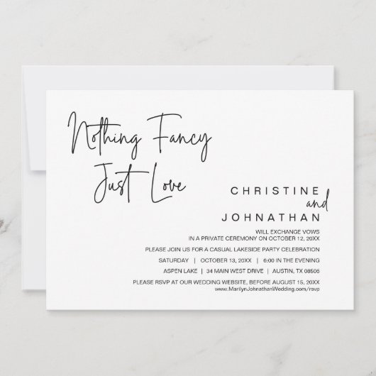 Invitation Rien De fantaisiste, Juste Amour, Mariage Elopemen (Devant)