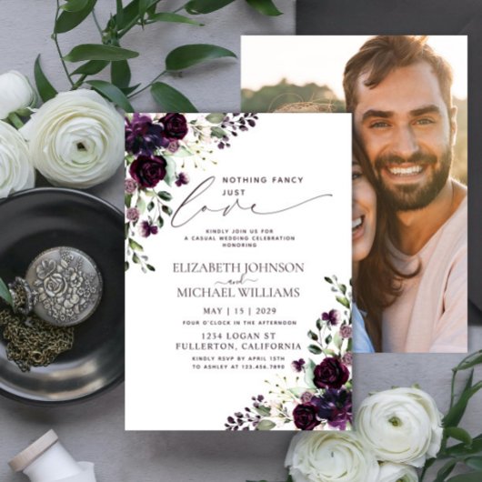 Invitation Rien de fantaisiste, juste amour prune violet déco