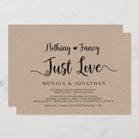 Invitation Rien de fantaisiste, juste de l'amour, Kraft rusti (Devant / Derrière)