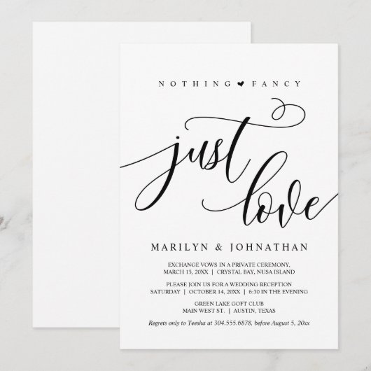 Invitation Rien de fantaisiste, juste l'amour, Noir, Mariage  (Devant / Derrière)