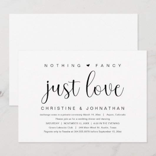 Invitation Rien de Fantastique Juste Amour, Mariage Fuite Par (Devant / Derrière)
