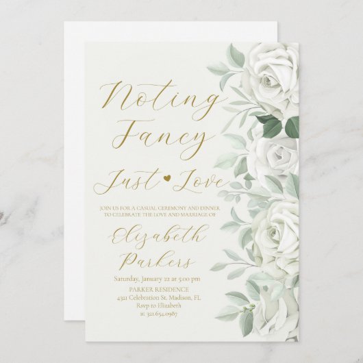 Invitation Rien de Fantastique Juste Amour Roses Blanches Mar (Devant / Derrière)