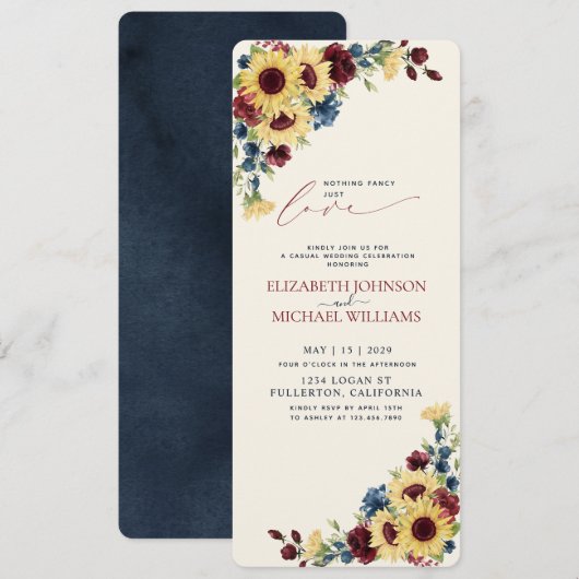 Invitation Rien de Fantastique Juste Amour Tournesol Bleu Bou (Devant / Derrière)