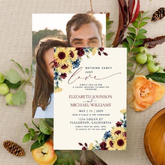 Invitation Rien de Fantastique Juste Amour Tournesol Bleu Bou