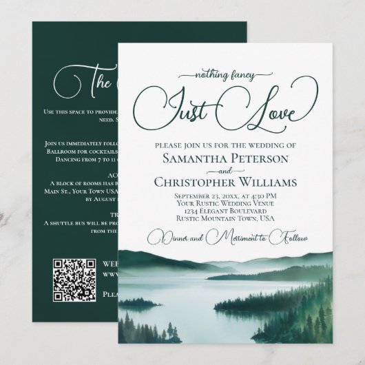 Invitation Rien de Fantastique Rustique Lac Code QR Mariage  (Devant / Derrière)