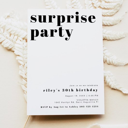 Invitation RILEY Bold Contemporary Surprise Birthday Party