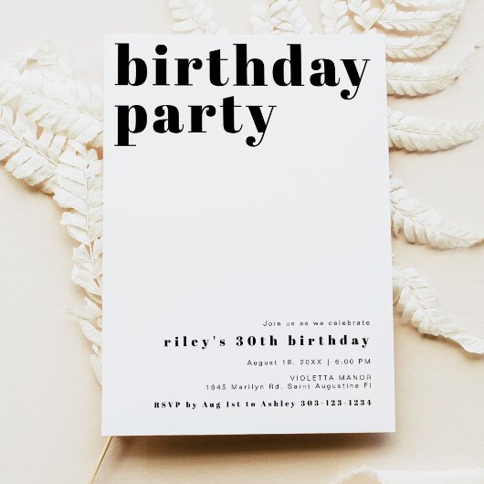 Invitation RILEY Modern Bold Contemporain Anniversaire Party