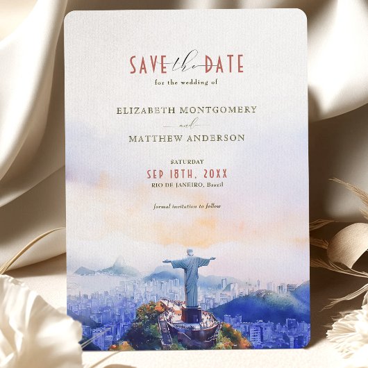 Invitation Rio de Janeiro Brésil Sauvez la date Christ