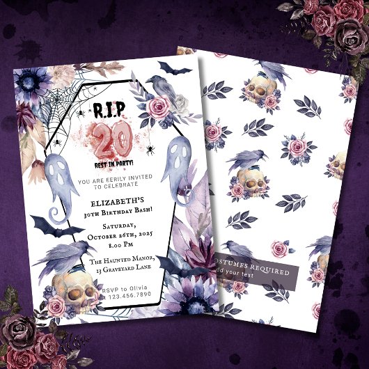 Invitation RIP 20 Anniversaire Gothique Halloween Jalon funér