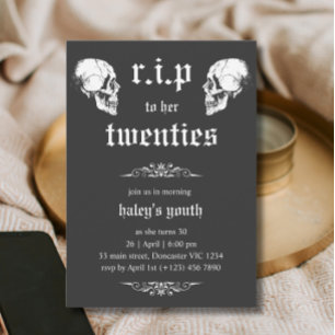 Invitation RIP 20 ans à son 30e anniversaire Gothique Crânes 