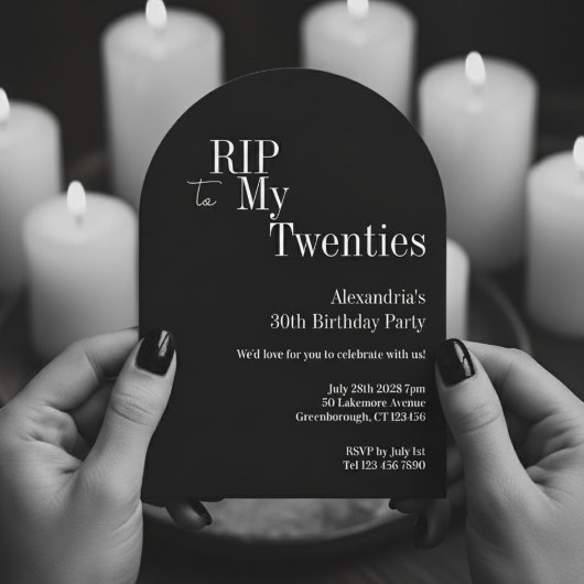 Invitation RIP 20s 30e fête d'anniversaire Noir et blanc
