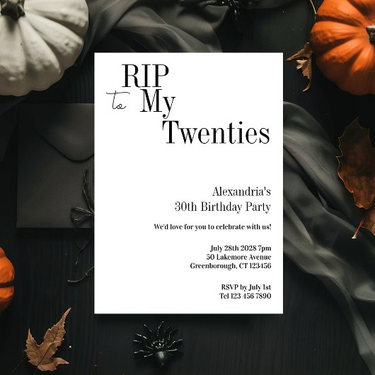 Invitation RIP 20s 30e fête minimale d'anniversaire