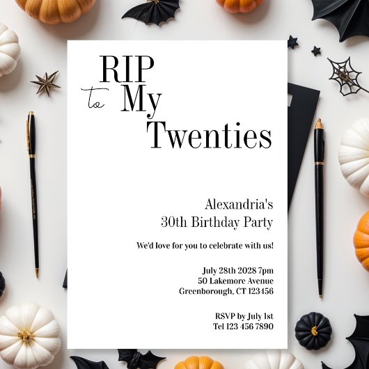 Invitation RIP 20s 30e fête minimale d'anniversaire