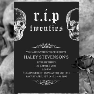 Invitation RIP 20s Années 1920 Funérailles de crâne drôle 30e