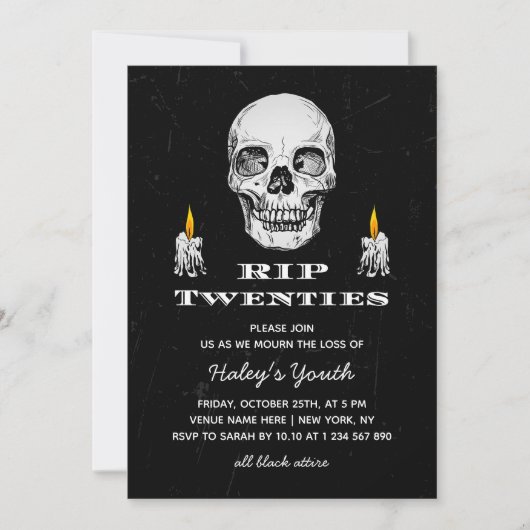 Invitation RIP 20s Années Crâne gothique Noir 30e anniversair (Devant)