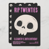 Invitation RIP 20s Black Pink Funny Skull 30e fête d'annivers (Devant / Derrière)