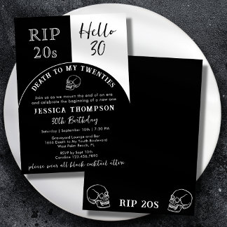 Invitation RIP 20s Bonjour 30 Tombstone Skull 30e anniversair