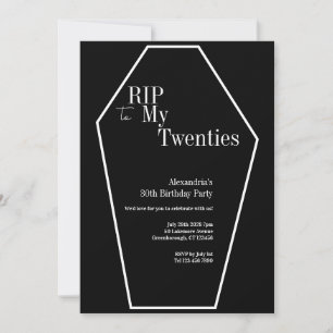 Invitation RIP 20s Gothique 30e Anniversaire Fête Noir et Bla