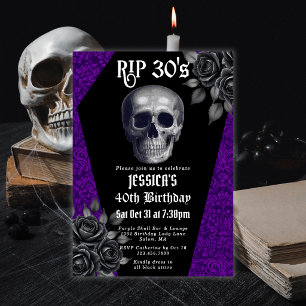 Invitation RIP 30 ans Gothique Crâne Floral 40e Anniversaire