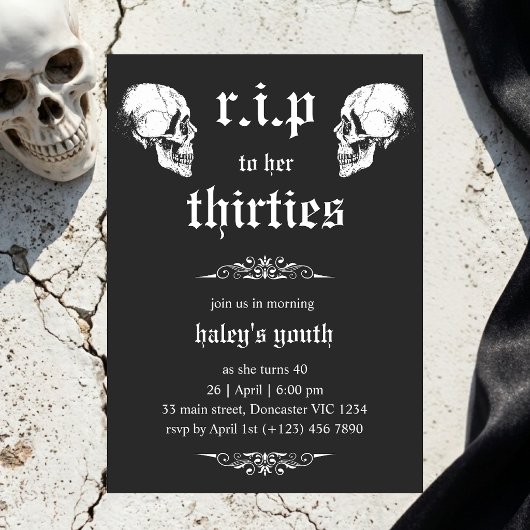 Invitation RIP 30 ans pour ses crânes gothiques de 40 ans