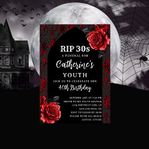 Invitation RIP 30 ans Roses rouges gothiques Funérailles 40e