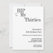 Invitation RIP 30s 40th Birthday Minimal Party (Devant)