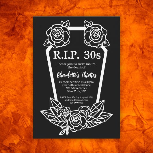 Invitation Rip 30s Black Rose Coffin 40e fête d'anniversaire