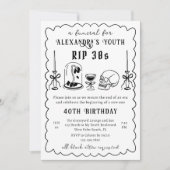 Invitation RIP 30s Doodle Scribble Funérailles 40e Anniversai (Devant)