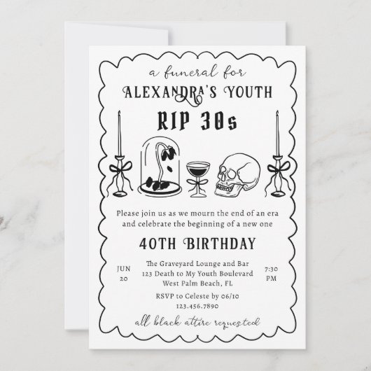 Invitation RIP 30s Doodle Scribble Funérailles 40e Anniversai (Devant)