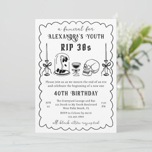 Invitation RIP 30s Doodle Scribble Funérailles 40e Anniversai (Debout devant)