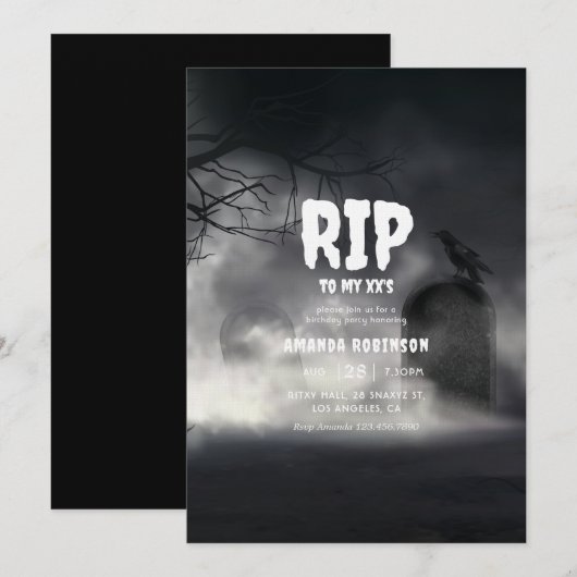 Invitation RIP à ma fête d'anniversaire gothique (âgée de 20 (Devant / Derrière)