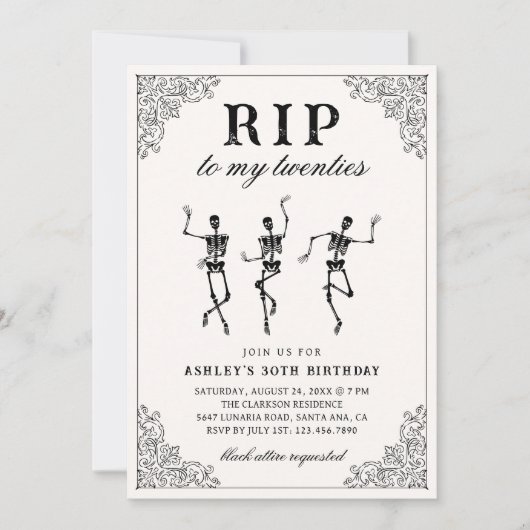 Invitation RIP à mon anniversaire de vingtaine (Devant)
