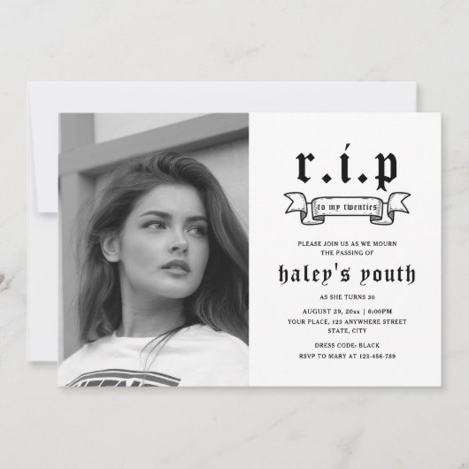 Invitation RIP Années 20 Funérailles Funny 30e Anniversaire P (Devant)