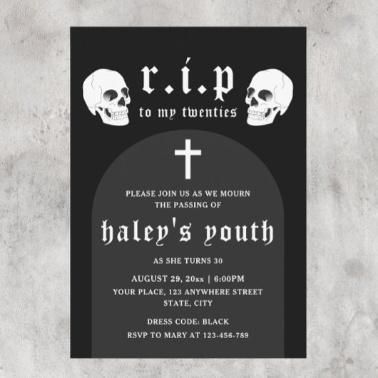 Invitation RIP Années 20 Funny Death Funeral 30th Birthday