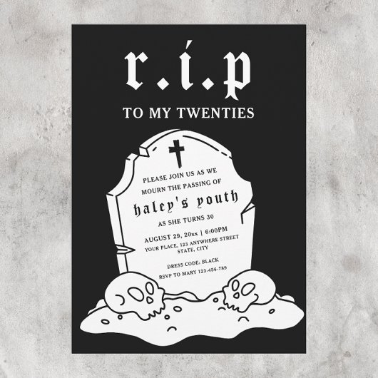 Invitation RIP Années 20 Funny Death Funeral 30th Birthday