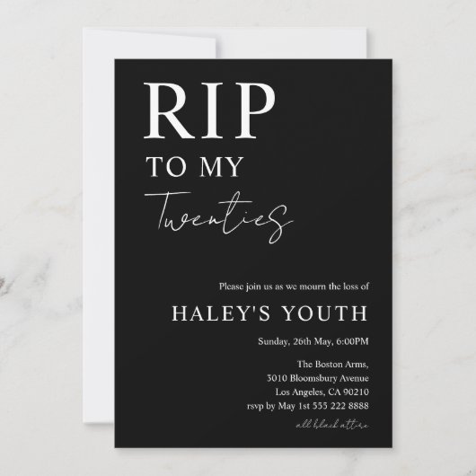 Invitation RIP Années 20 Moderne Simple 30e Anniversaire (Devant)