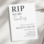 Invitation RIP Années 20 Moderne Simple 30e Anniversaire<br><div class="desc">Mourn the loss of your twenties with our RIP Twenties 20s Moder Simple 30th Birthday Invitation. Ce design minimaliste présente une esthétique frappante en noir et blanc, qui saisit le ton sombre de l'occasion. L'expression "RIP Twenties" est affichée en caractères d'écriture et en typographie cursive. Pour plus de produits visitez...</div>
