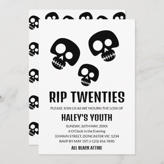 Invitation RIP Années 20 Skull Funny Funeral 30th Birthday (Devant / Derrière)