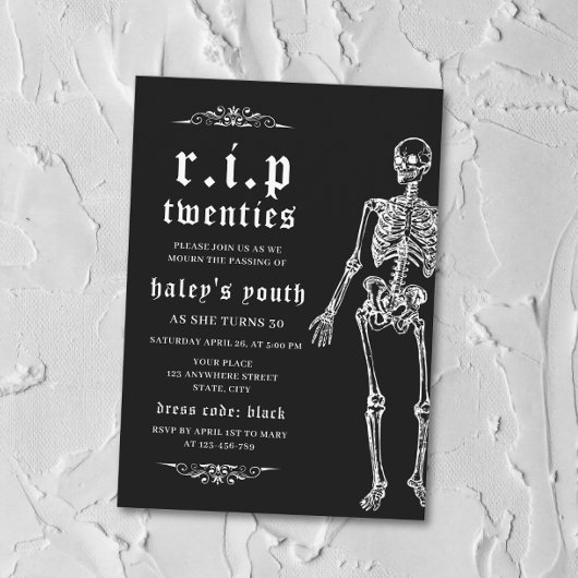Invitation RIP Années 20's Drôle Skeleton 30e Anniversaire