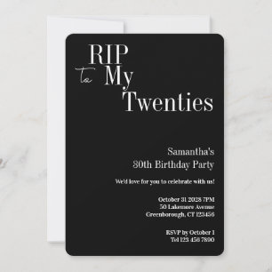 Invitation RIP Années 30e fête d'anniversaire Noir Blanc