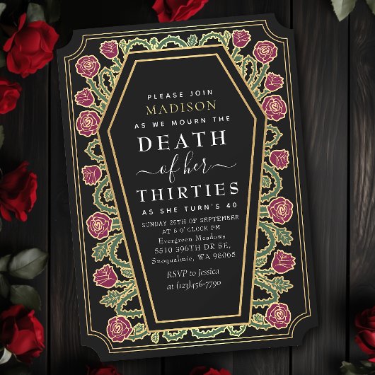 Invitation Rip Death to my 30s 40th Gothic Birthday Party