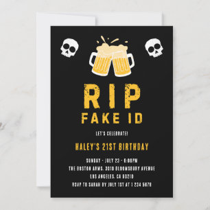 Invitation RIP Fake ID Funny Bière Boire Plaisanterie 21e Ann