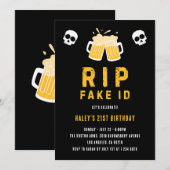 Invitation RIP Fake ID Funny Bière Boire Plaisanterie 21e Ann (Devant / Derrière)
